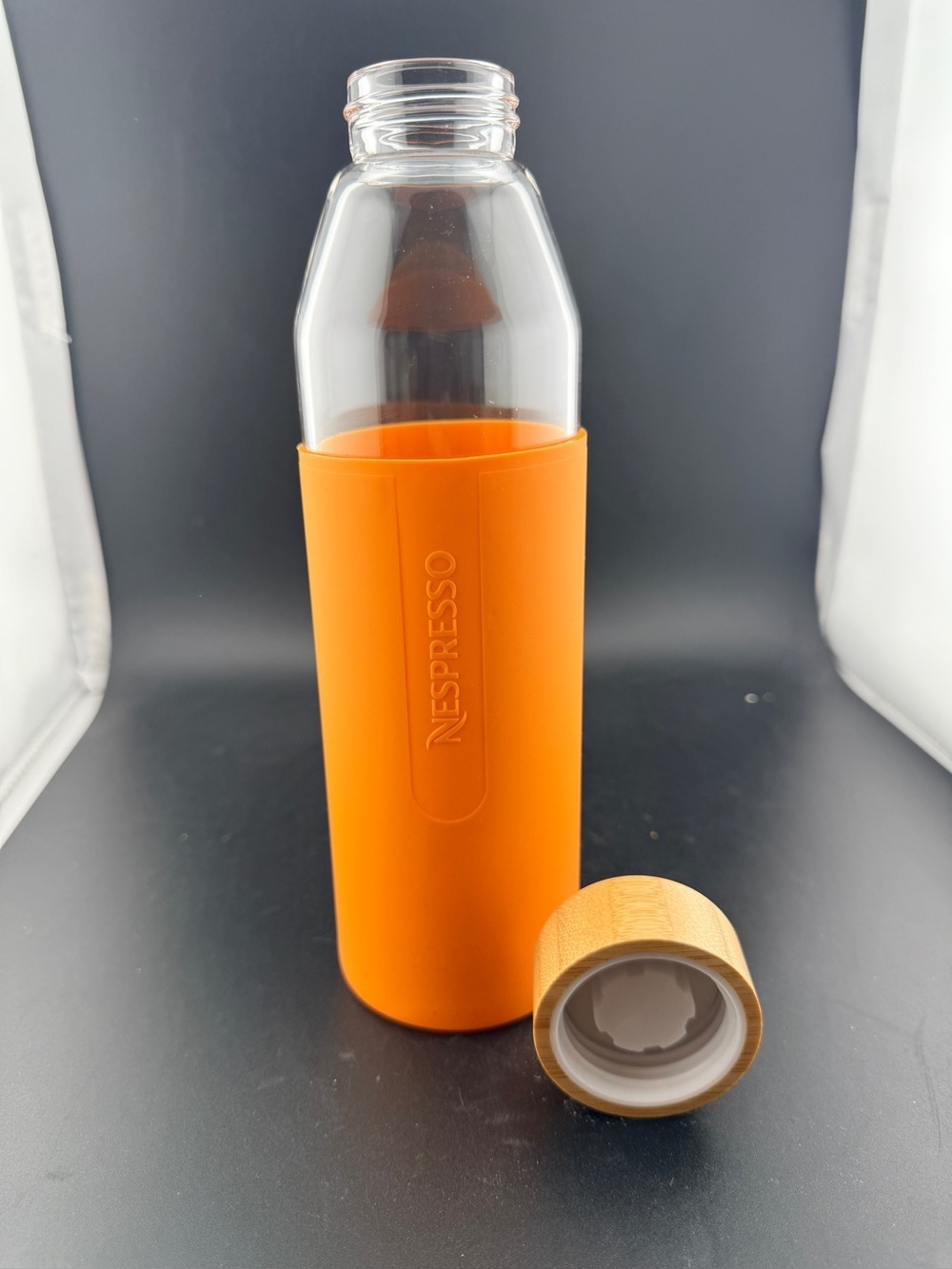 Nespresso Collection Orange-Sleeved Glass Bottle with Bamboo-Look Cap